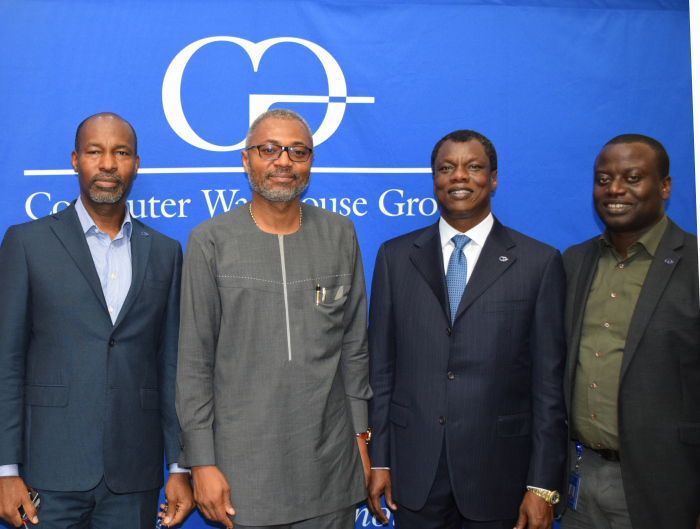 L-R: Mr. Philip Obioha, COO, CWG Plc; Mr. Emeka Mba, DG, NBC; Mr. Austin Okere, Founder and CEO, CWG Plc and Mr. Gbenga Odegbami, Head, Presales, CWG Plc when MR. Mba visited CWG’s corporate headquarters in Lagos.
