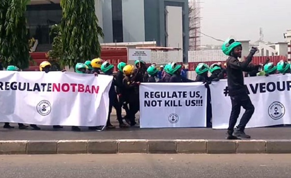 BREAKING: Max and Gokada Riders Protest Ban on Their Operations in Lagos
