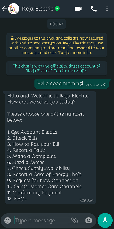 How to Make Complaints and Request for Meter with Ikeja Electric WhatsApp Bot