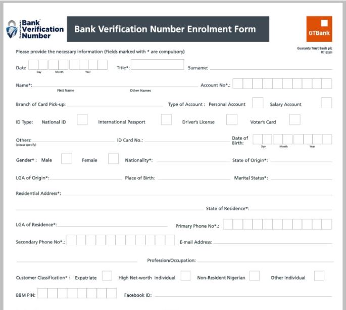 Screenshot of Zenith Bank BVN enrolment form