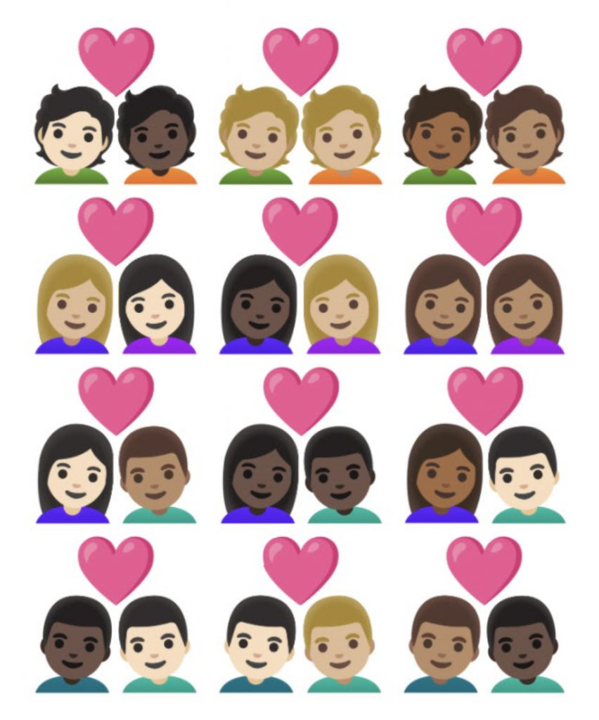 Skin tone variations of pre-existing couple emojis
