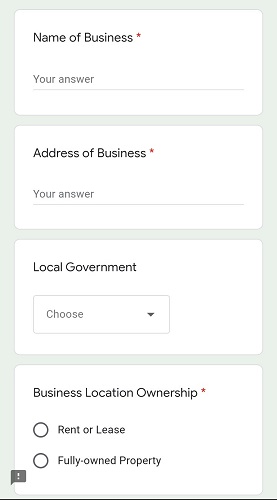 Screenshot of Kwara state SME grant application form