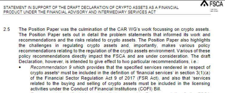 Screenshot FSCA crypto draft