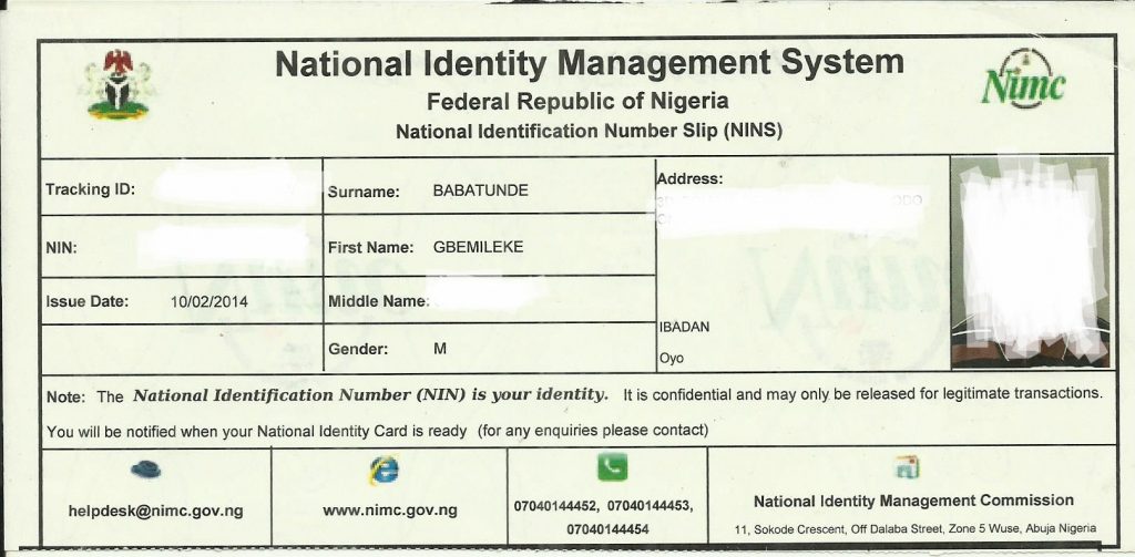 National ID slip