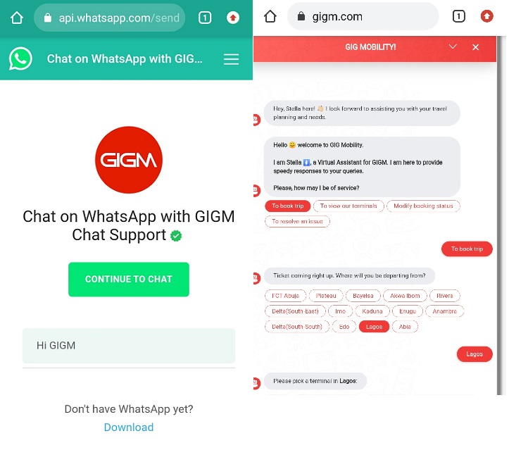 Stella is available on WhatsApp and gigm.com
