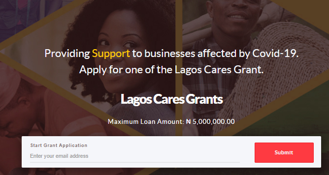 Screenshot of N10bn Lagos Cares Grant application