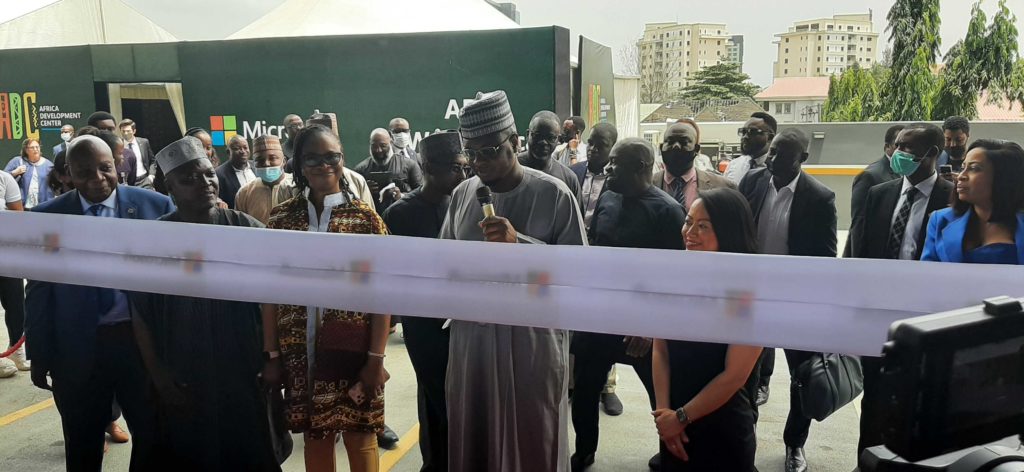 Nigeria's Minister of Communications and Digital Economy of Nigeria, Isa Ali Pantami cut the ribbons at Microsoft office in Lagos