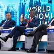 At the 2014 WEF meeting of champions in Taijin, China- (L-R) N Chandrasekaran, CEO Tata Consulting Services, Austin Okere, Founder CWG Plc, Rich Lesser, CEO Boston Consulting Services