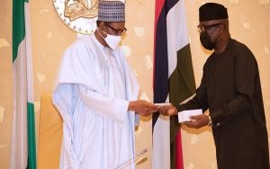 PRESIDENT BUHARI PRESENTED WITH NIGERIAN MADE HANDS SET MOBILE A. President Muihammadu Buhari was presented with Made in Nigeria Mobile hands set during the FEC Meeting at the State House, Abuja. PHOTO; SUNDAY AGHAEZE- TECHNEXT