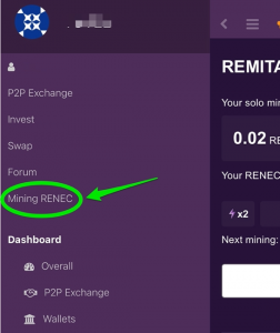 1. Click on the “Mine RENEC” button to start mining