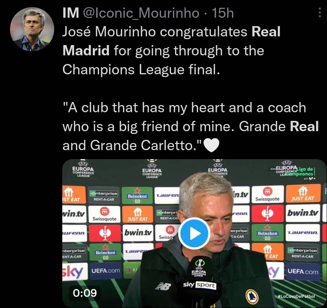 Jose Mourinho congratulates Real Madrid