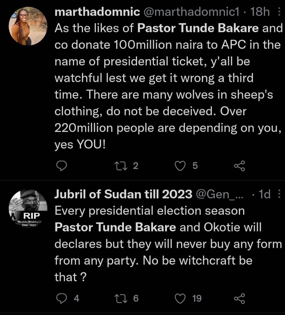 Twitter reaction to Pastor Bakare