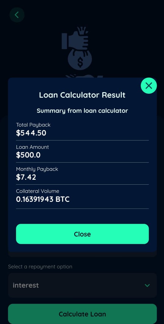 Loan calculator Bitnob