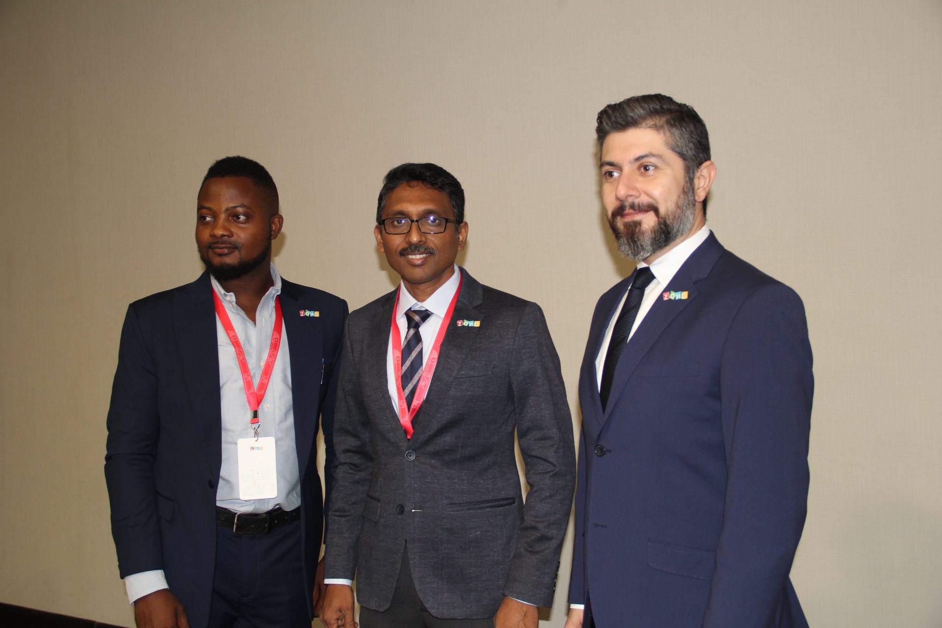 L-R: Ogundare Kehinde, Country Manager, Zoho Nigeria; President, Middle East and Africa, Hyther Nizam; Regional Director, MEA, Ali Shabdar at Zoholics Nigeria 2022