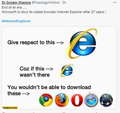 Twitter reaction to Microsoft shutting down Internet Explorer after 27 years of service