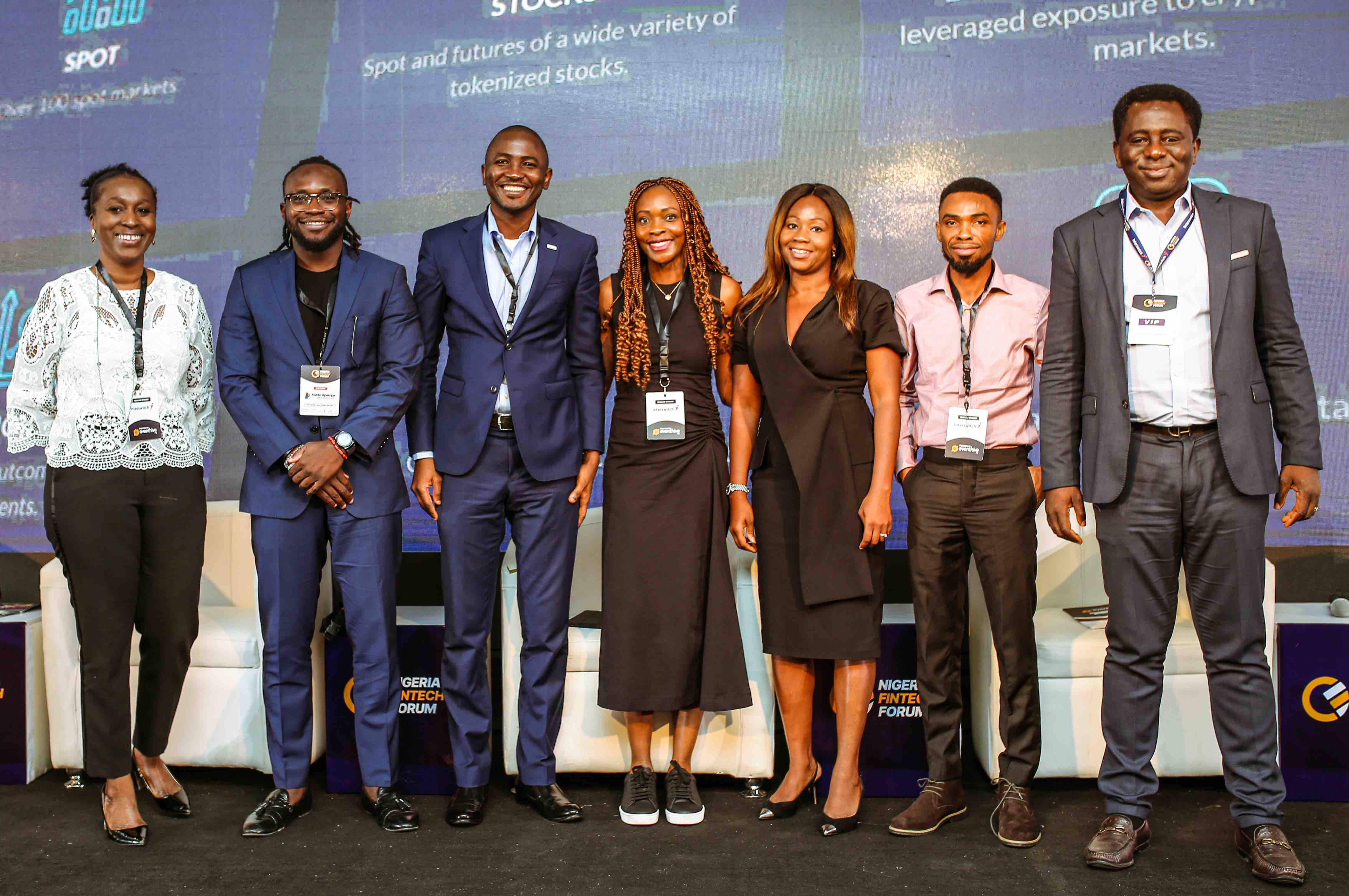 L-R: Yinka Edu of Udo Udoma & Belo-Osagie; Kunle Apampa of Capricorn Investment; Dr Babatunde Obrimah of Fintech Association of Nigeria; Aderonke Alex-Adedipe of Pavestones; Tobi Olusoga of I-invest; Tolu Adetuyi of Identity Pass and Jonah Adams of Interswitch at the just concluded Nigeria Fintech Forum at the Civic Center, Lagos.